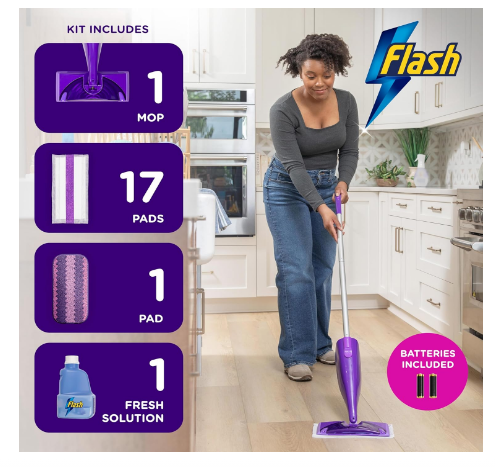 Flash Power Spray Mop Floor Cleaner Starter Kit (1 Washable Pad + 17 Disposable Pads), Spray Mops For Floors, All-In-One Spray System For Your Floors, Floor...