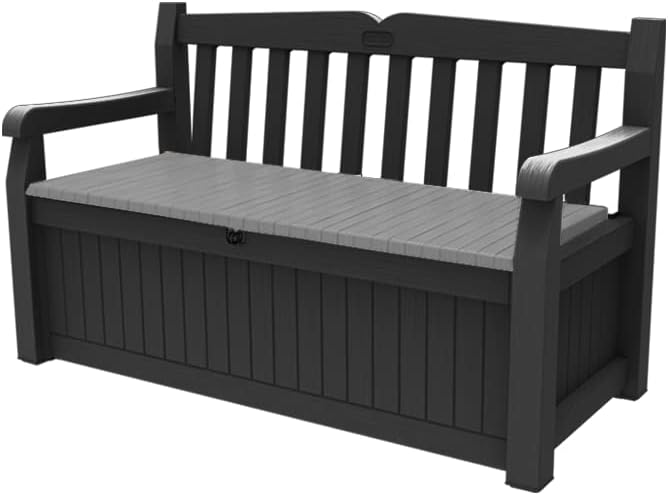 Keter Eden Bench 265L Outdoor 60% recycled Garden Furniture Storage Box Graphite & Light Grey | Fade Free
