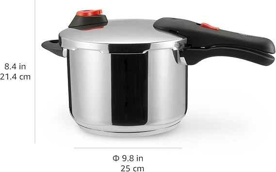 Amazon Basics Stainless Steel Pressure Cooker with Steamer, 6 Litre, Silver