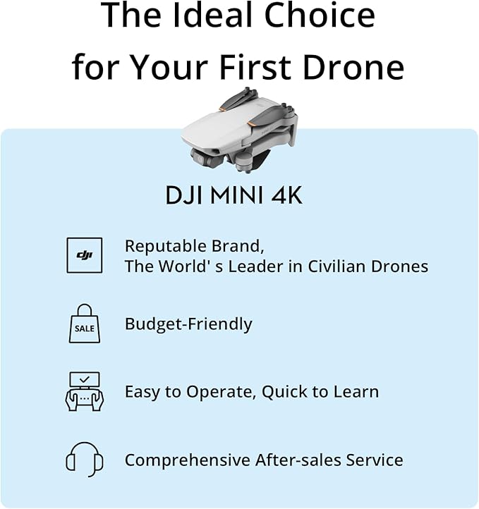 DJI Mini 4K, Drone with 4K UHD Camera for Adults, Under 249 g, 3-Axis Gimbal Stabilization, 10km Video Transmission