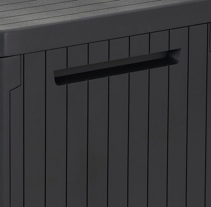 Keter City 113L Outdoor 96% recycled Small Balcony Garden Furniture Storage Box Grey Wood Panel Effect | Fade Free