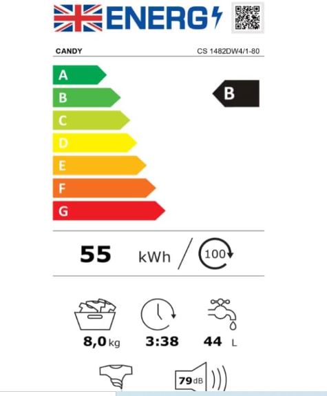 Candy CS1482DW4 Smart Washing Machine 8KG 1400rpm, White, NFC