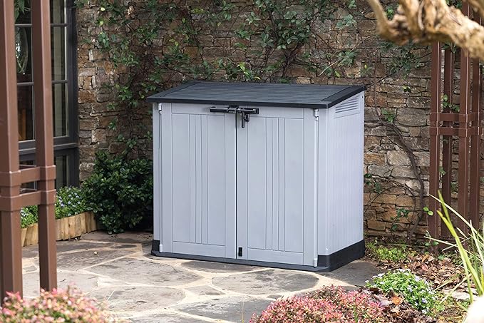 Keter Store It Out Nova Outdoor Garden Furniture Storage Shed Light Grey with Dark Grey Lid, 5 year Warranty