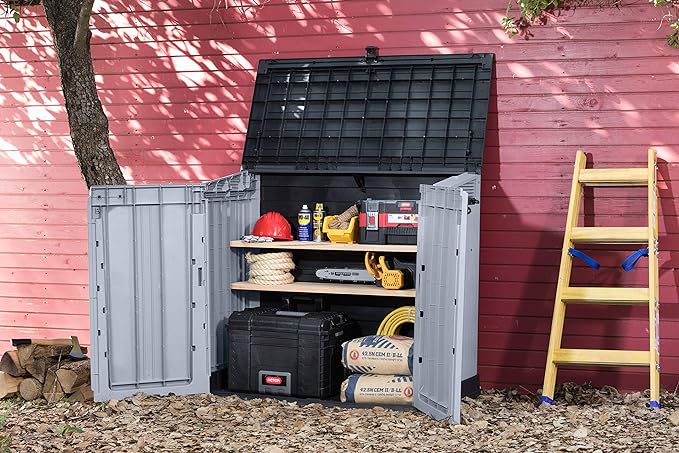 Keter Store It Out Nova Outdoor Garden Furniture Storage Shed Light Grey with Dark Grey Lid, 5 year Warranty