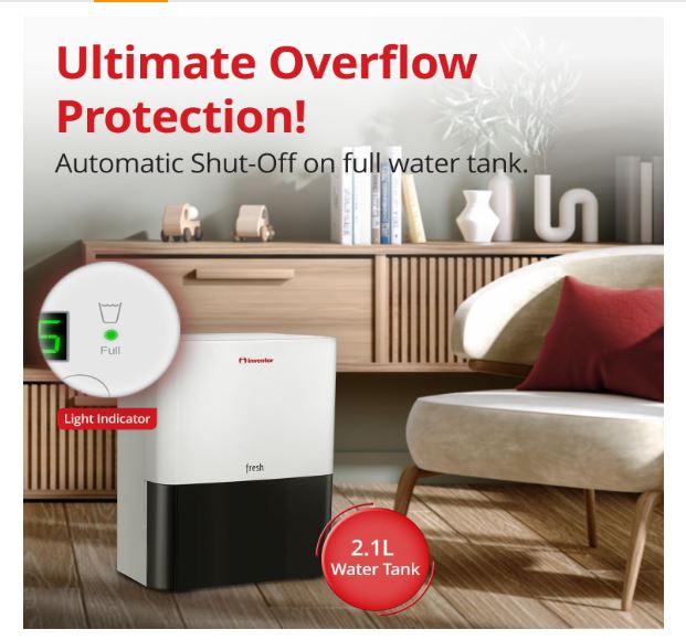 12L/Day Dehumidifier Inventor Fresh, Silent, Continuous Drainage, 24Hr Timer, Laundry Drying, Eliminates Damp and Moisture, Eco-friendly R290 (WEE/MM0449AA)