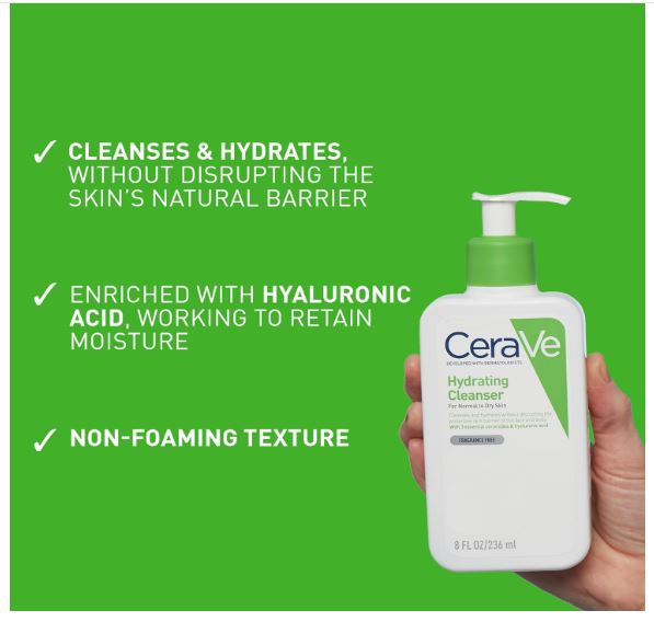 CeraVe Hydrating Cleanser for Normal to Dry Skin with Hyaluronic Acid and 3 Essential Ceramides