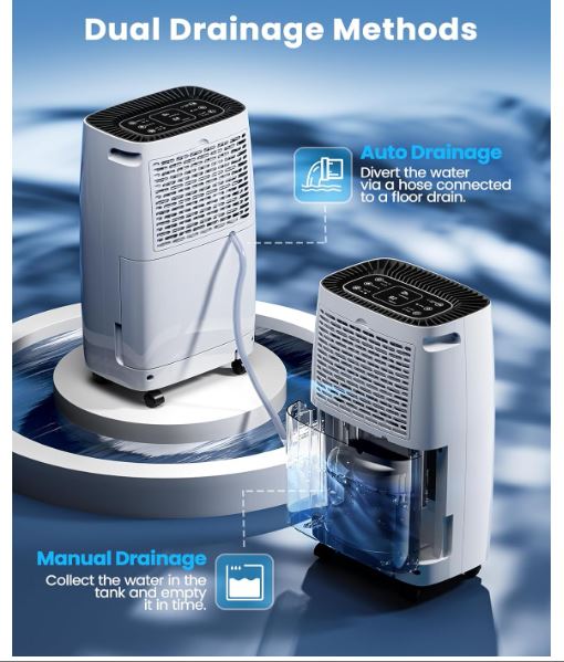 12L/Day Compressor Dehumidifier with 2.5L Water Tank, Quiet & Energy Efficient Dehumidifiers with Laundry Drying, Humidity Sensor & Indicator, 24H...